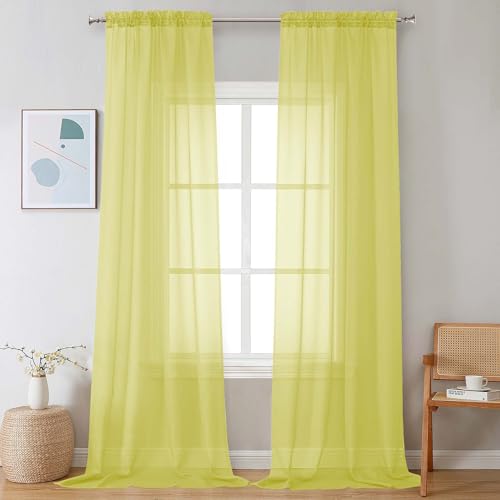 Sheer Curtains 108 Inch Length 2 Panels Set (Lemon / 42"W x 108"L (Pack of 2))