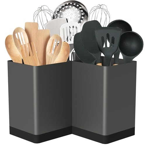 Extra Large Kitchen Utensil Holder Countertop for Corner Counter (Grey)