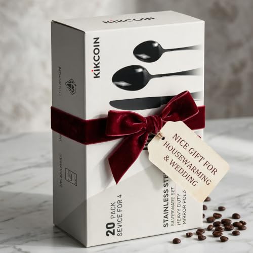 20 PCS NO FADING Black Silverware Set for 4 (Titanium Black / 20 Pack for 4)