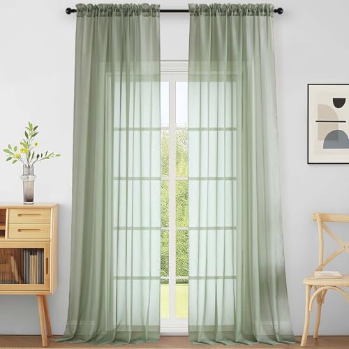 Extra Wide Sage Green Sheer Curtains for Windows 108 inches Long (59"W x 108"L (Pack of 2) / Sage Green)