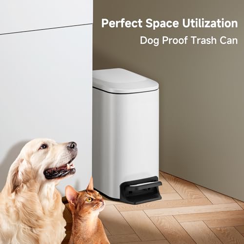 Slim Bathroom Trash Can with Lid (White)