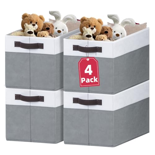 Extra Large Storage Bins 4 Pack (4pcs - Rectangular 16"x12" / White with Grey)