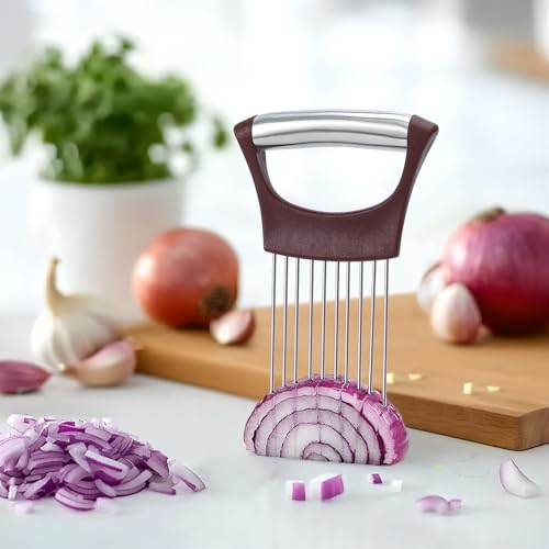 Stainless Steel Onion Holder for Slicing (Wine Red)