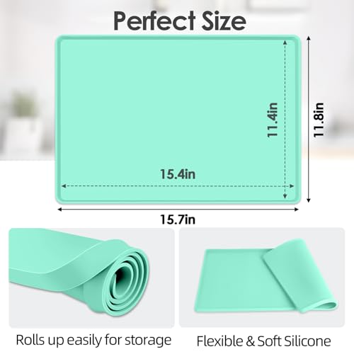 Silicone Coffee Maker Mat with Lip for Countertops 15.7''x11.8'' Mint Green (Mint Green / 15.7'' x 11.8'')