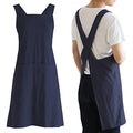 Japanese Linen Cross Back Kitchen Cooking Aprons for Men with Pockets for Baking Painting Gardening Cleaning Navy (13 - Men's Navy)