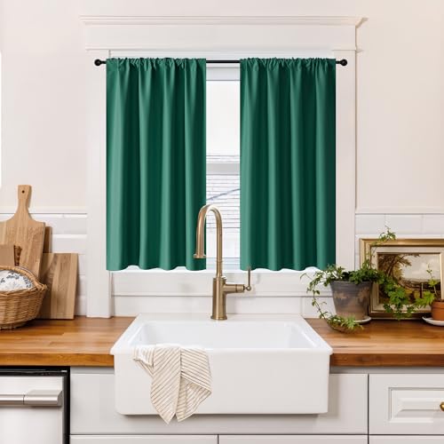 100% Blackout Short Curtains for Small Window (100% Blackout - Dark Green / 42"W x 36"L (Pack of 2))