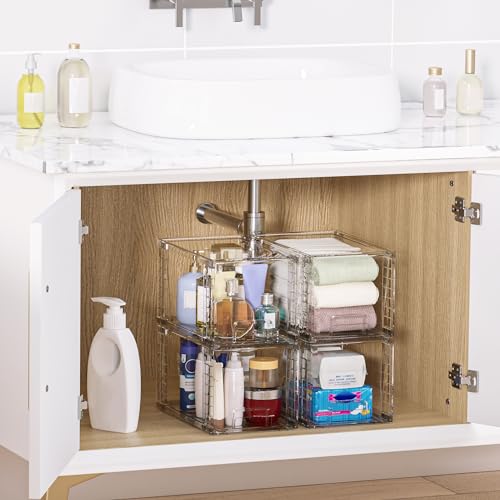 2 Pack Large Stackable Storage Drawers (Clear( 2 Pack))