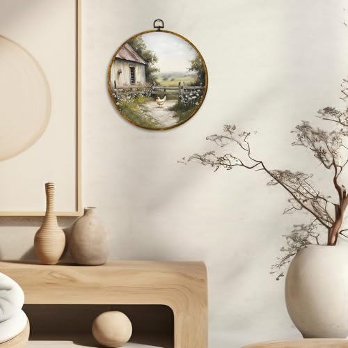 Vintage Countryside Farmhouse Chickens Round Wall Art (Colour 15)