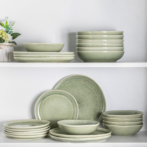 Ceramic Plates Set of 6 (Olive Green / 8.5 Inch)