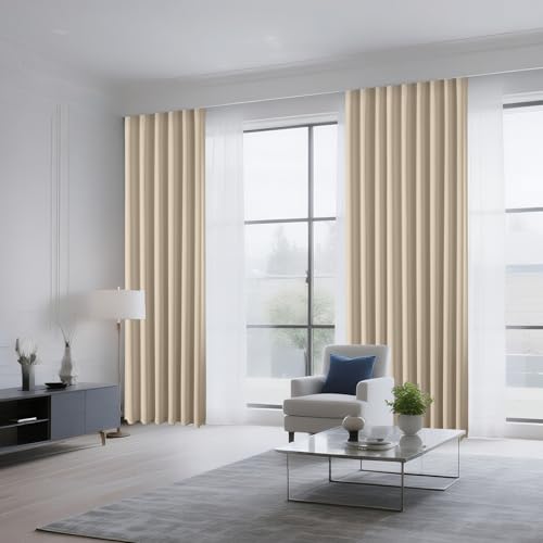 Light Beige Blackout Curtains 45 inch Length 2 Panels Set (Light Beige / 52"W x 45"L (Pack of 2))