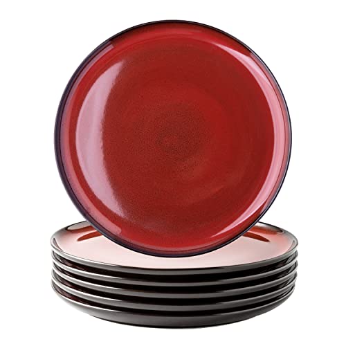 Ceramic Dinner Plates Set of 6 (10.5 Inch for 6 / Reactive-Red)