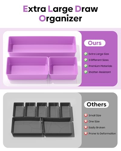 10 Pack Large Size Plastic Drawer Organizers Set (Purple)