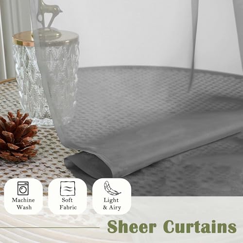 Charcoal Grey Sheer Curtains for Bedroom 84 Inches Long 2 Pcs (Charcoal Grey / 59"W x 84"L (Pack of 2))