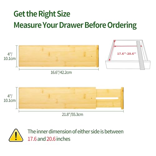 3 Pack Bamboo Drawer Dividers (4''H, 16.6''-21.8''L, 3 Pack)