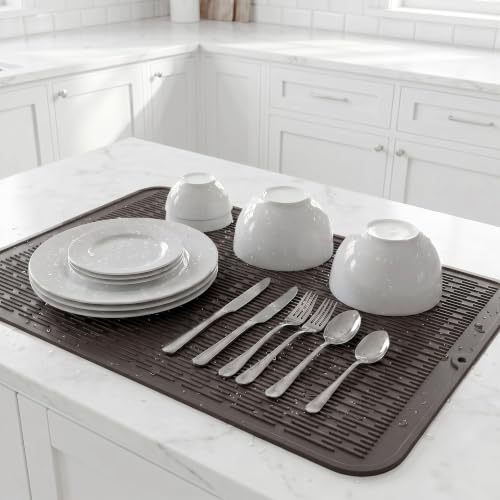 Silicone Dish Drying Mat for Multiple Usage (Coffee / 36"L x 18"W)