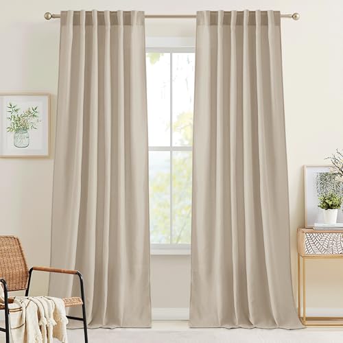 Linen Semi Sheer Curtains for Bedroom Living Room 95 inches Long (H - Taupe / 52"W x 95"L (Pack of 2))