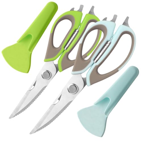 2 Pcs Heavy Duty Kitchen Shears with Magnetic Holder (Green and Blue)