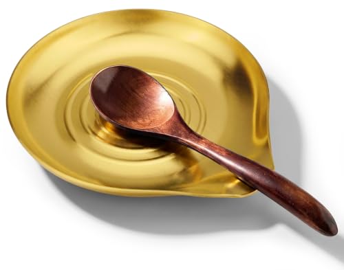 Kitchen Stainless Steel Spoon Rest for Multiple Utensils (1.Round Swirl-Gold)