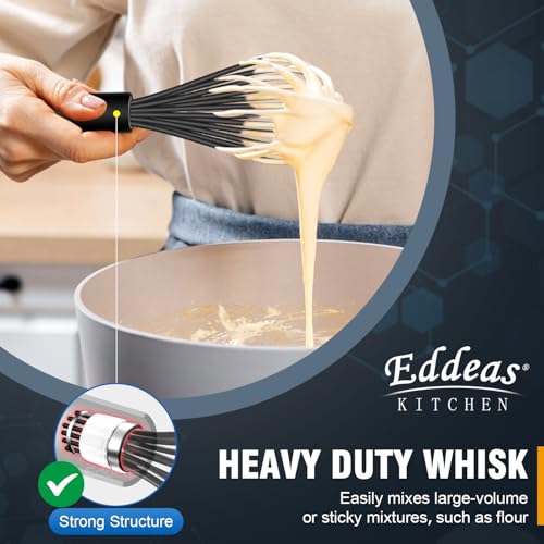 Whisks For Cooking Up To 500°F Silicone Whisk tool Non (7+9+11 inch / Black 3Pcs)