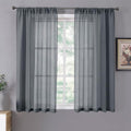 Sheer Curtains Linen Textured Bedroom Curtain Sheers Light Filtering Rod Pocket Voile Curtains for Living Room (54"W x 63"L (Pack of 2) / Dark Grey)