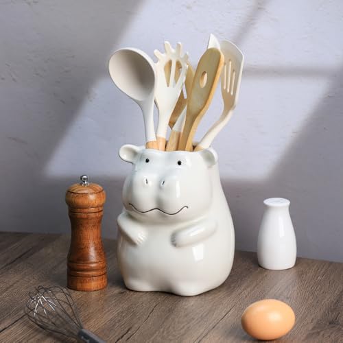 Ceramic Cartoon Animal Pattern Kitchen Utensil Holder (Hippo)