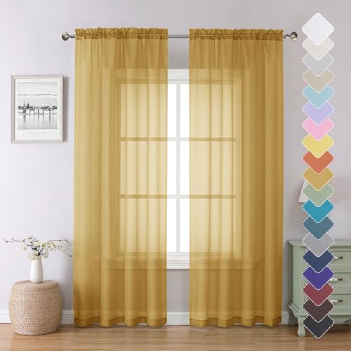 Gold Sheer Curtains 84 Inches Long 2 Panels (Gold / 40"W x 84"L (Pack of 2))