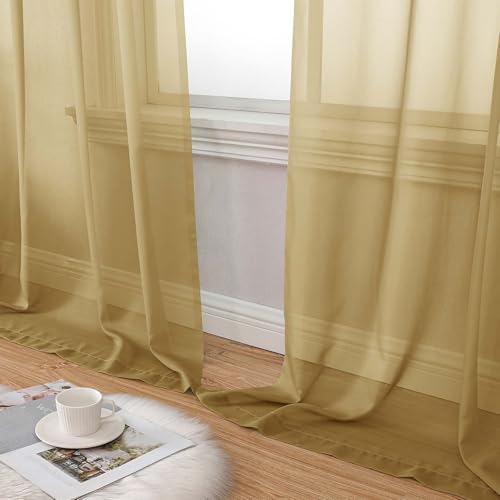 Gold Sheer Curtains for Bedroom Living Room 96 Inches Long 2 Panels (Gold / 59"W x 96"L (Pack of 2))
