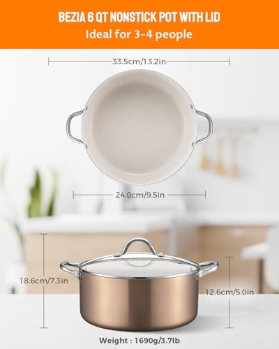 6 Quart Nonstick Stock Pot with Lid (6 Quarts)