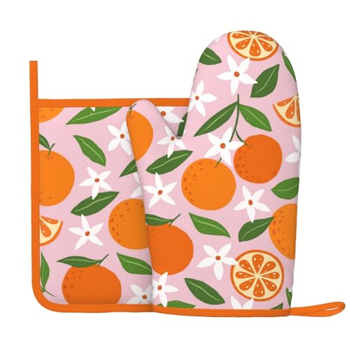 Tropical Fruit Oranges Silicone Oven Mitts Pan Mats Set of 2 (Tropical Fruit Oranges)