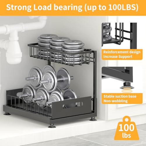 2-Pack L-Shaped Under Sink Organizer, 2-Tier Pull-out Cabinet Rack (Black / 2 Pack)