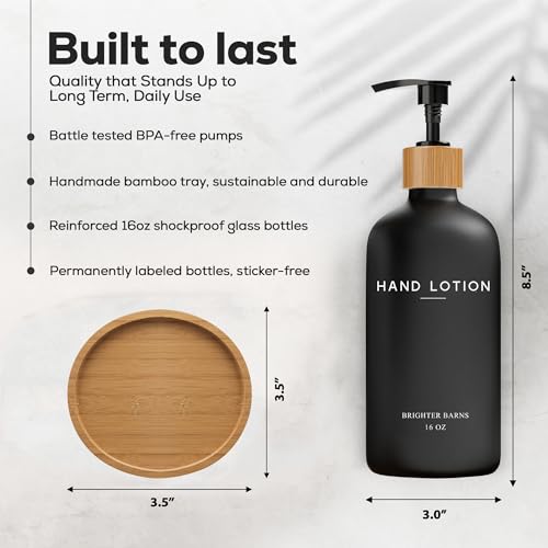 Black Glass Lotion Dispenser with Pump by Brighter Barns (Back L)