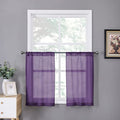 Sheer Tier Curtains Kitchen Linen Textured Half Curtain Sheers Light Filtering Rod Pocket Voile Bathroom Short Curtains for Farmhouse (25"W x 30"L (Pack of 2) / Royal Purple)