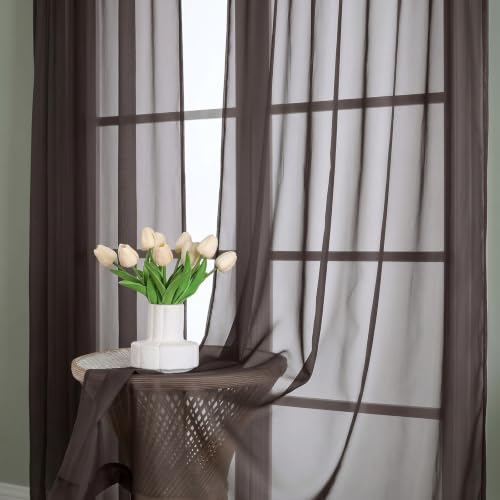 Chocolate Sheer Curtains 63 Inches Long 2 Panels Set (Chocolate / 59"W x 63"L (Pack of 2))