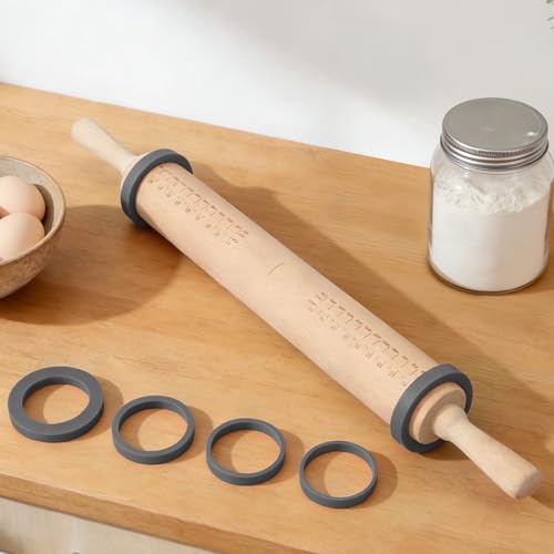 Long Adjustable Wood Rolling Pin (Gray / 21.1in Long)
