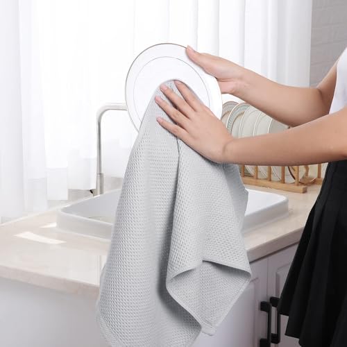 100% Cotton Waffle Weave Kitchen Dish Towels 24 (Light Gray / 13 X 28 - 24 Pack)