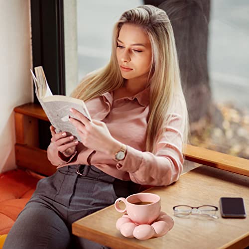 Ceramic Coffee Mug with Spoon & Saucer (Pink)
