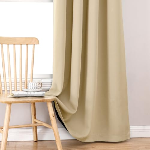 100% Blackout Curtains for Bedroom 54 Inches Long 2 Panels Set (42"W x 54"L (Pack of 2) / Beige)