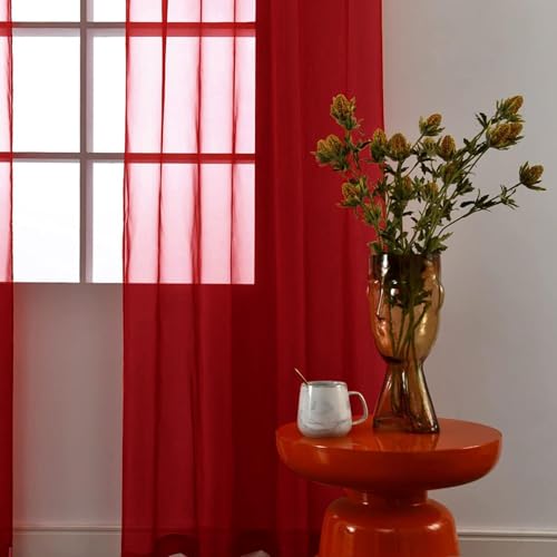 Christmas Red Sheer Curtains 4 Panels Rod Pocket Semi (Christmas Red / 52"W x 72"L (Pack of 4))