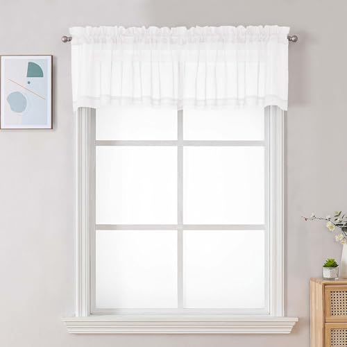 White Sheer Valances for Windows (White / 42"W x 16"L (Pack of 2))