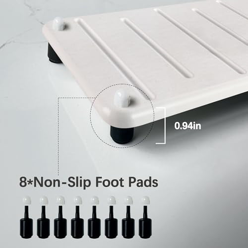 2PCS Water Absorbing Stone Drying Mat for Bathroom Sink & Kitchen Counter Organizer (8.7" X 4.3" White With Feet)