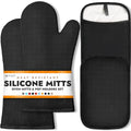 Silicone Oven Mitts and Pot Holders for Kitchen & Baking (Black / 4-Piece Oven Mitts & Pot Holders Set)