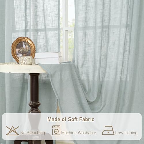Linen Semi Sheer Curtains 96 inches Long 2 Panels Set (52"W x 96"L (Pack of 2) / Greyish Blue)