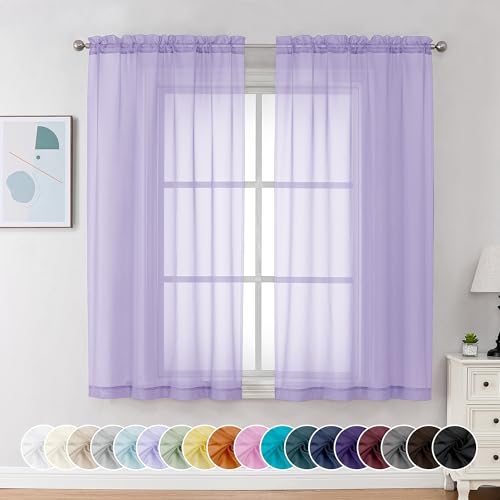Sheer Curtains 63 Inch Length 2 Panels (Lilac / 42"W x 63"L (Pack of 2))