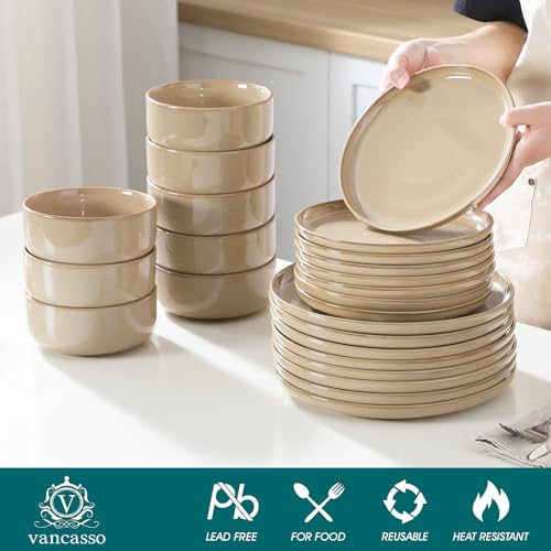 PLAYA Ceramic Plates and Bowls Sets (Brown / 24 Pcs (Service for 8))