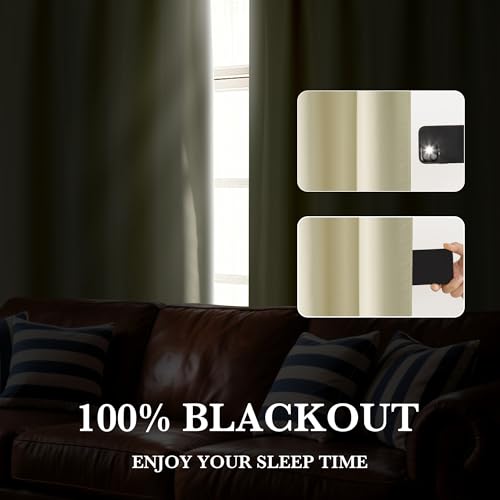 100% Blackout Basement Curtains 30 inches Long (100% Blackout - Beige / 34"W x 30"L (Pack of 2))