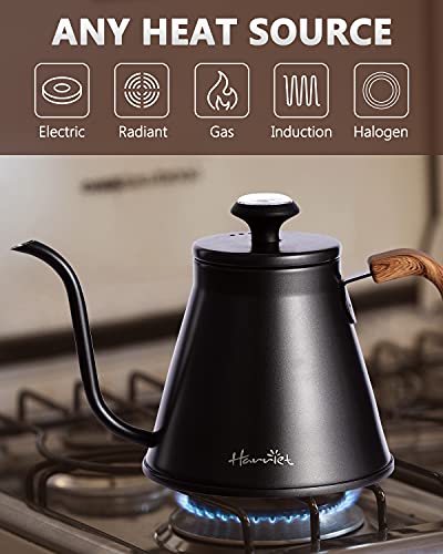 Gooseneck Kettle with Thermometer for Pour Over Coffee and Tea (Black)