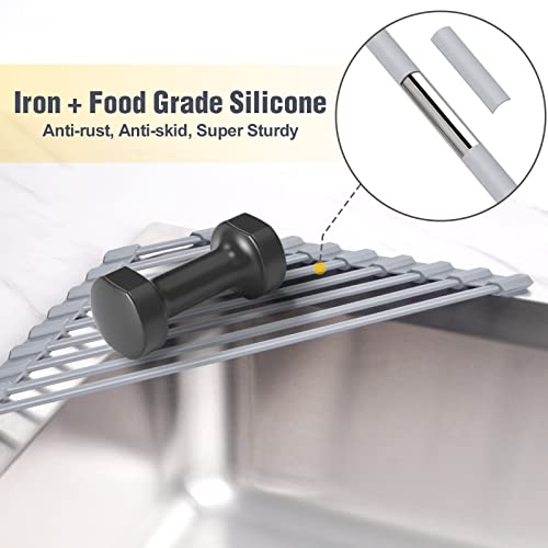 Triangle Roll Up Dish Drying Rack with Silicone Coating (Gray)