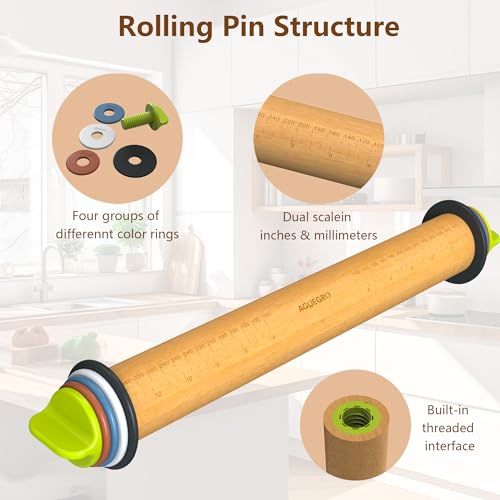 Rolling Pin with 4 Thickness Rings (Rolling Pin)