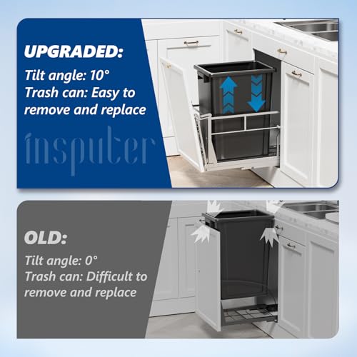 10 Gal Pull Out Trash Can Under Cabinet with Tiltable 10° (Silver / Single-10Gal)