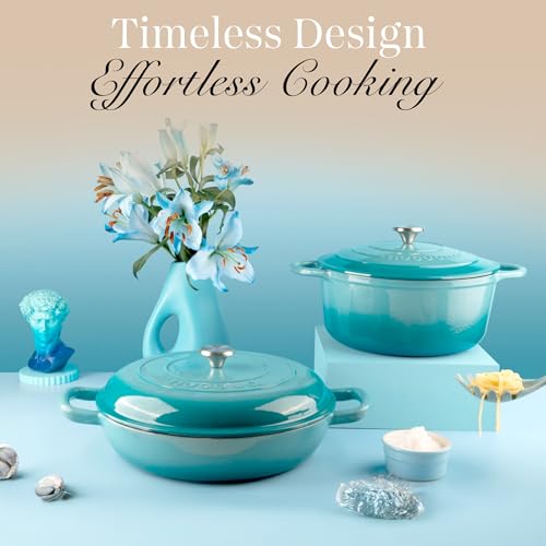 Shallow Cast Iron Casserole with Lid (Blue / 3.7-Quart - Shallow)